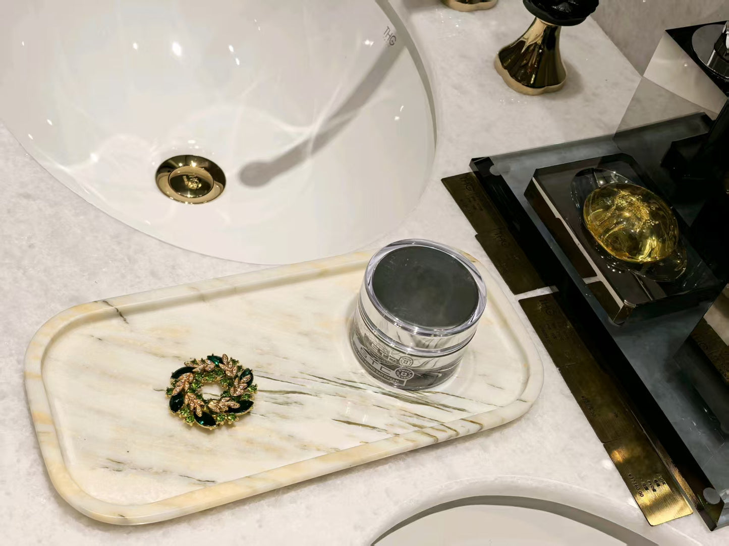 Marmor Real Natural Marble Bathroom Tray for Perfume, Candles, Jewelry Stone Vanity, Bathroom & Kitchen Counter Organizer and Home Decor