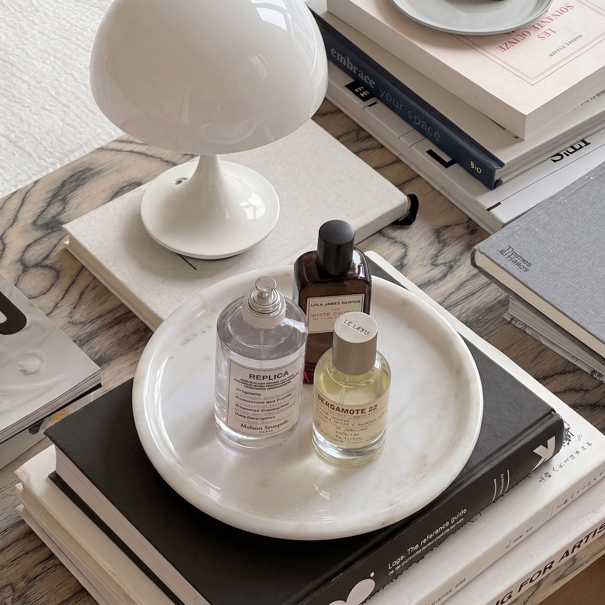 Marmor Calacatta Gold Marble Round Vanity Tray 28cm – Natural Stone Bathroom Decor Marmor