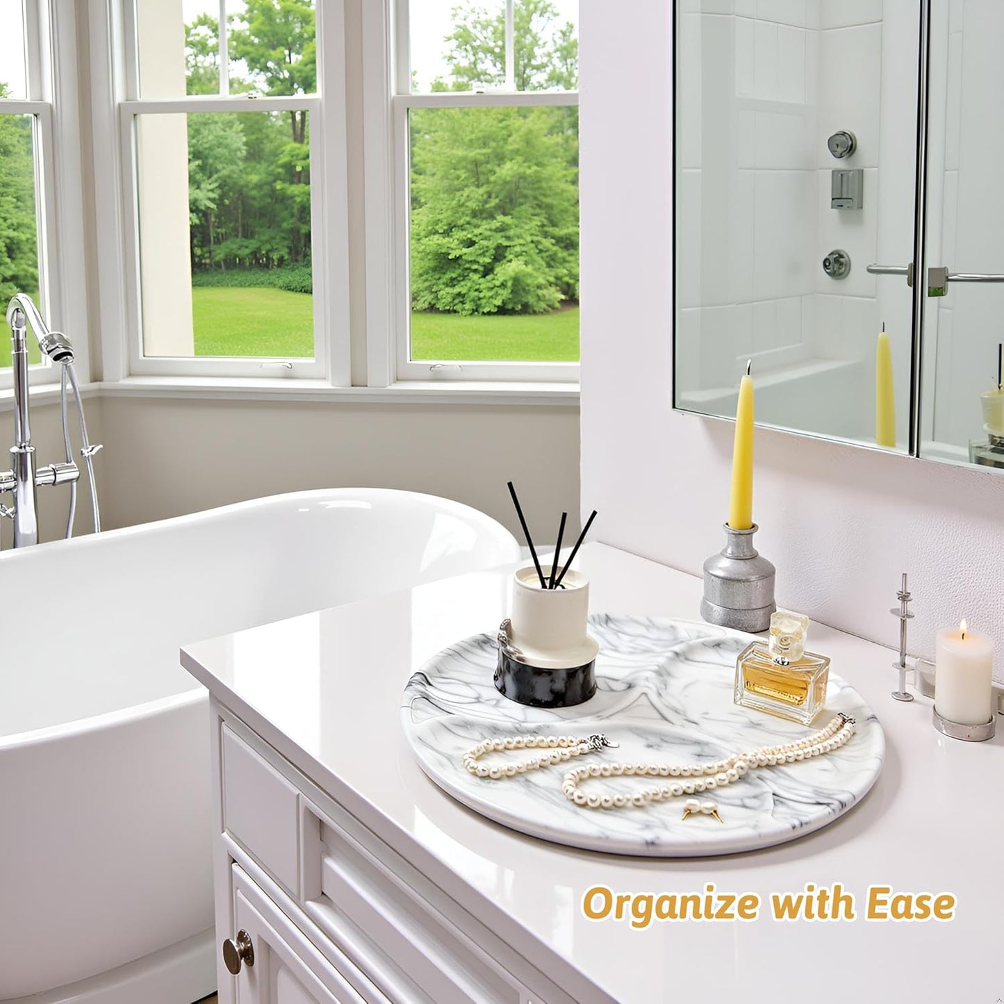 Marmor 100% Natural Marble Bathroom Tray for Perfume, Candles, Jewelry Stone Vanity, Bathroom & Kitchen Counter Organizer and Home Decor