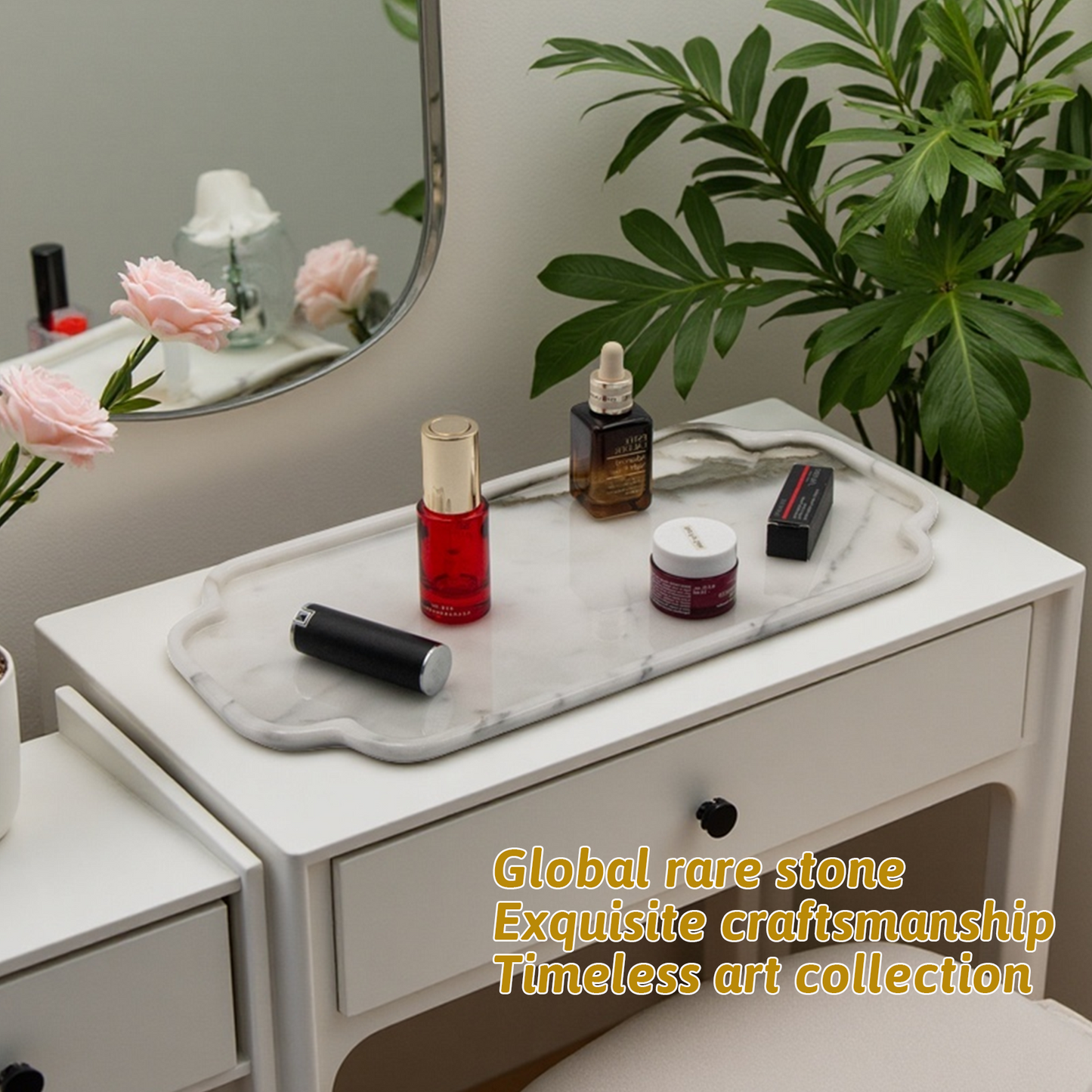 Marmor Real Natural Marble Bathroom Tray for Perfume, Candles, Jewelry Stone Vanity, Bathroom & Kitchen Counter Organizer and Home Decor