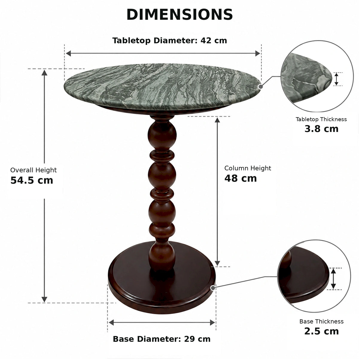 Roman Green Marble & Solid Oak Round Side Table Marmor