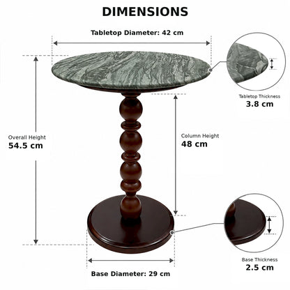 Roman Green Marble & Solid Oak Round Side Table Marmor