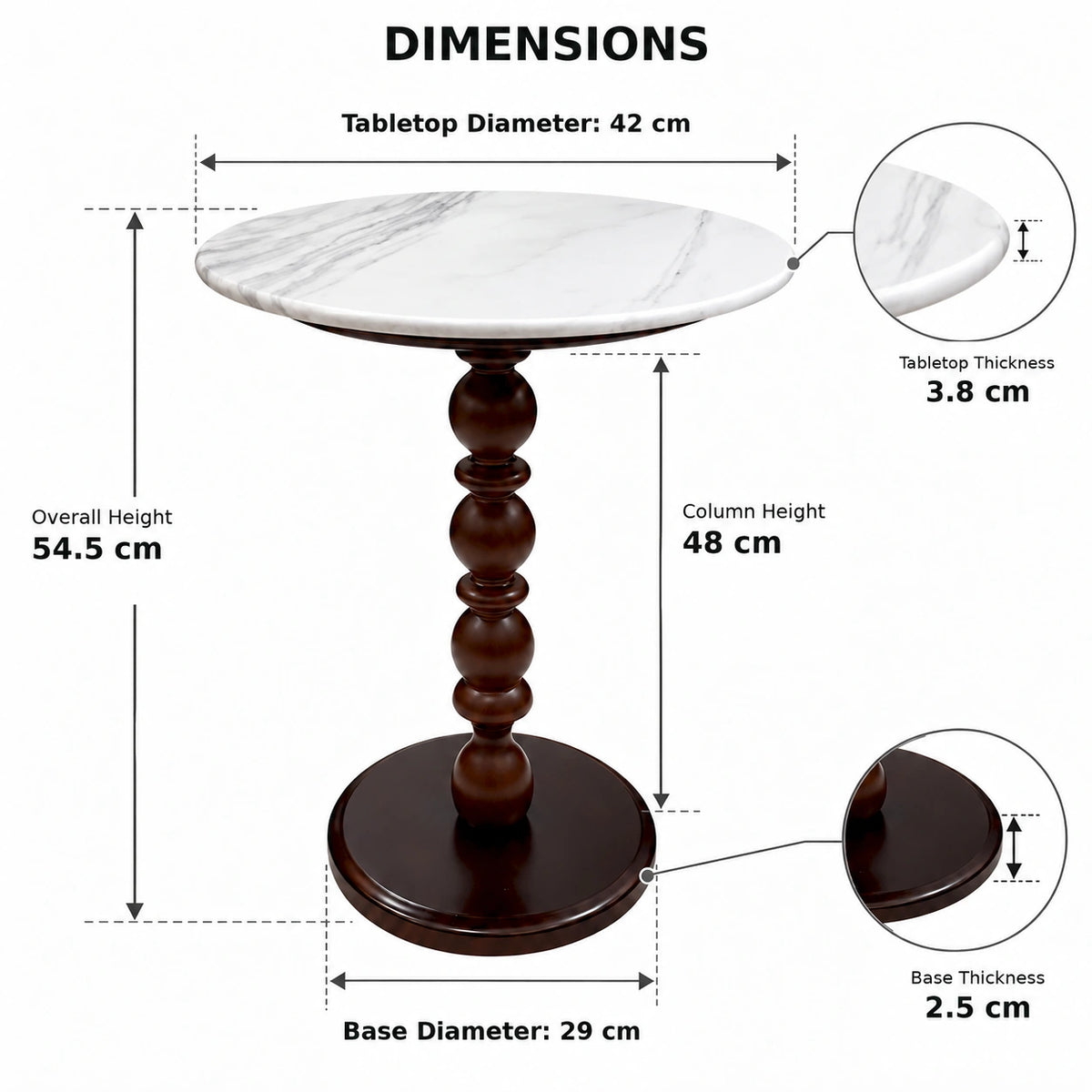White Natural Marble & Solid Oak Round Side Table Marmor