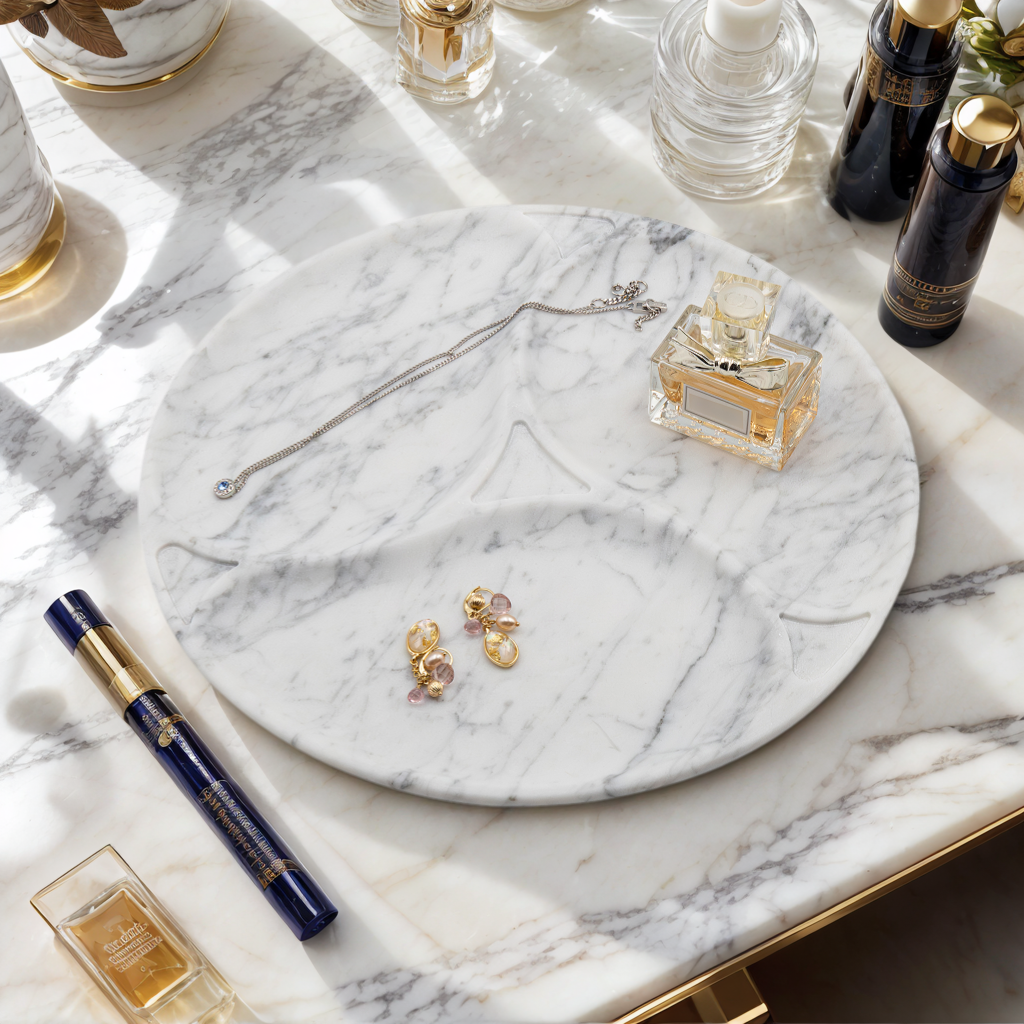 Marmor 100% Natural Marble Bathroom Tray for Perfume, Candles, Jewelry Stone Vanity, Bathroom & Kitchen Counter Organizer and Home Decor