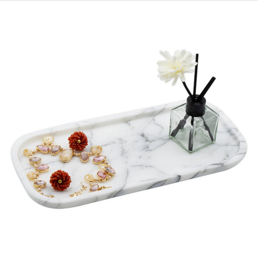 Marmor Real Natural Marble Bathroom Tray for Perfume, Candles, Jewelry Stone Vanity, Bathroom & Kitchen Counter Organizer and Home Decor Statuario White