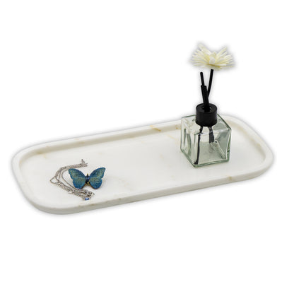 Marmor White Gold Marble Vanity Tray 11" – Natural Stone Bathroom Organizer Marmor