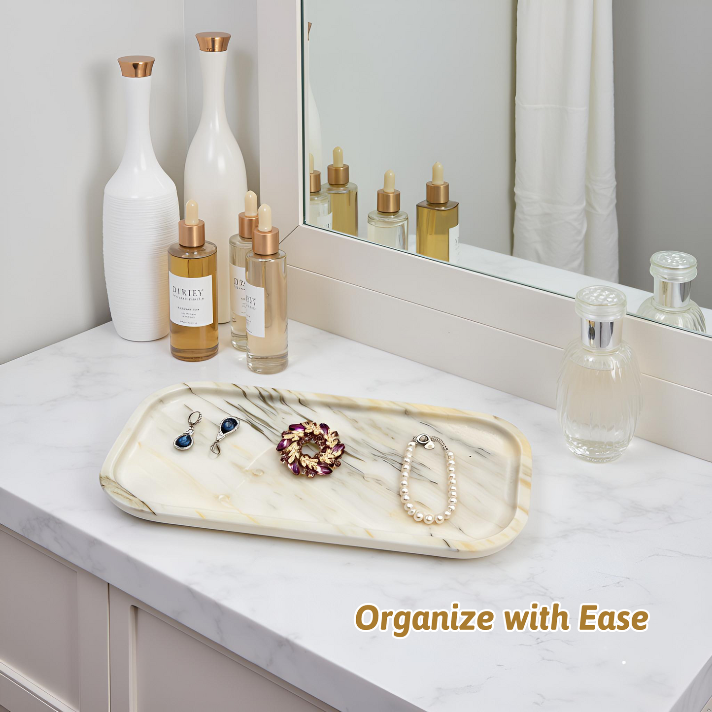 Marmor Real Natural Marble Bathroom Tray for Perfume, Candles, Jewelry Stone Vanity, Bathroom & Kitchen Counter Organizer and Home Decor