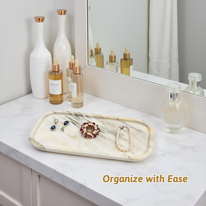 Marmor White Gold Marble Vanity Tray 11" – Natural Stone Bathroom Organizer Marmor