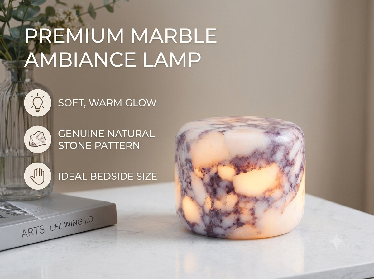 Natural Carrara Purple Marble Ambient Lamp Marmor