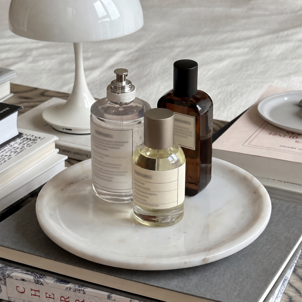 Marmor Calacatta Gold Marble Round Vanity Tray 28cm – Natural Stone Bathroom Decor Marmor
