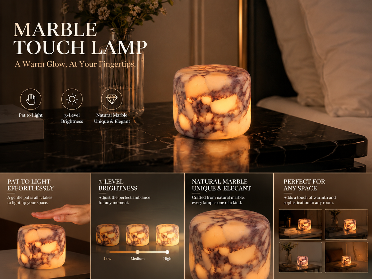 Elegant natural marble touch lamp with purple veining
