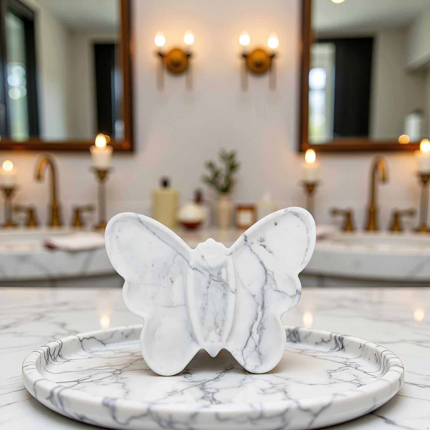 Marmor Real Natural Marble Bathroom Tray for Perfume, Candles, Jewelry Stone Vanity, Bathroom & Kitchen Counter Organizer and Home Decor Statuario White