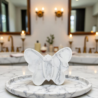 Marmor Snow White Marble Butterfly Vanity Tray – 100% Natural Stone Decor Marmor