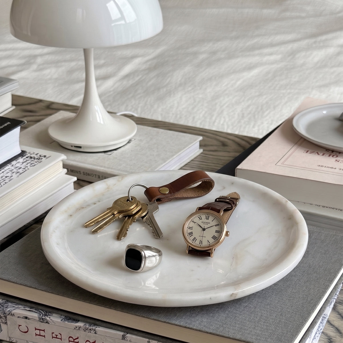 Marmor Calacatta Gold Marble Round Vanity Tray 28cm – Natural Stone Bathroom Decor Marmor