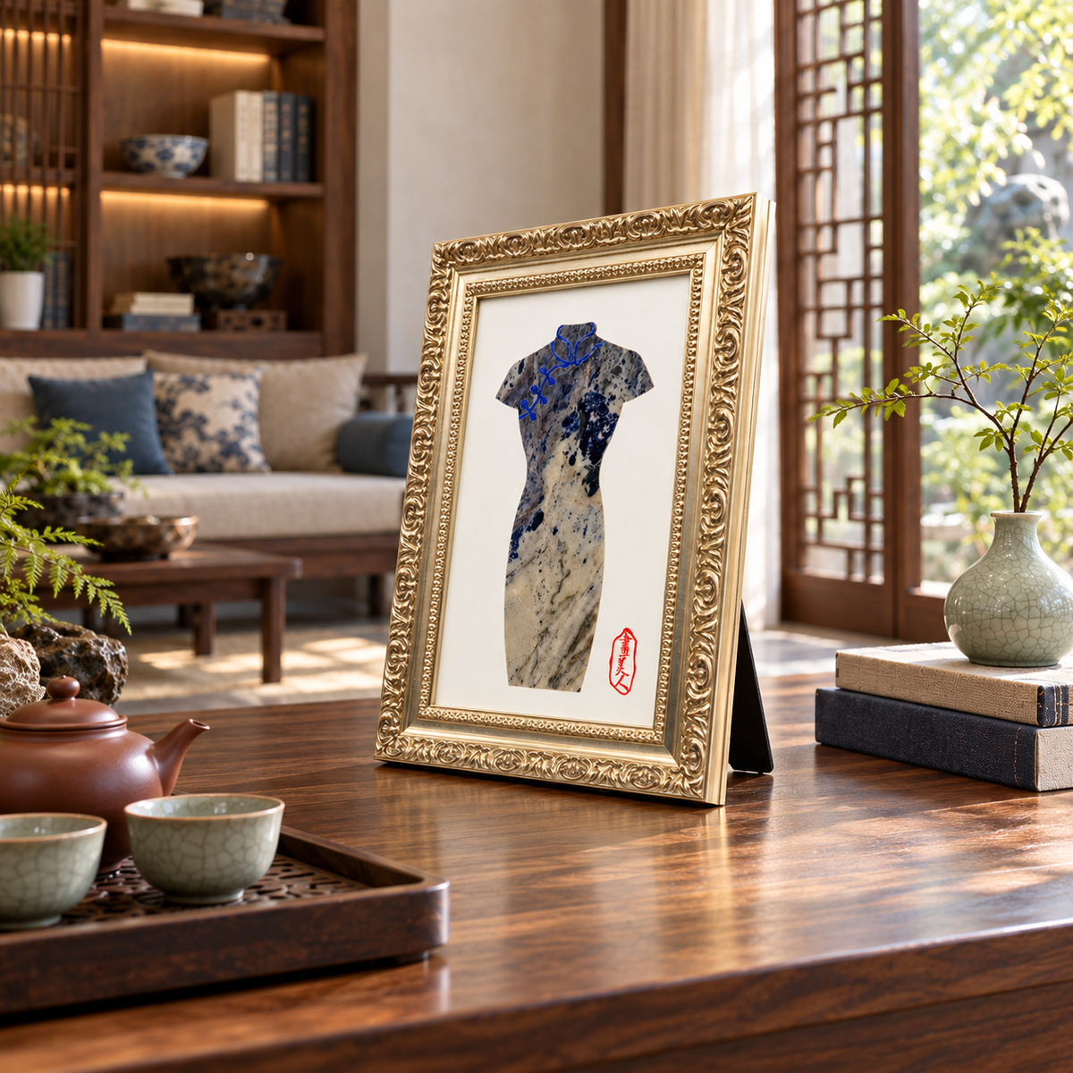 Qipao Cheongsam Natural Marble Mosaic Art Frame | Custom Stone Wall Art Marmor