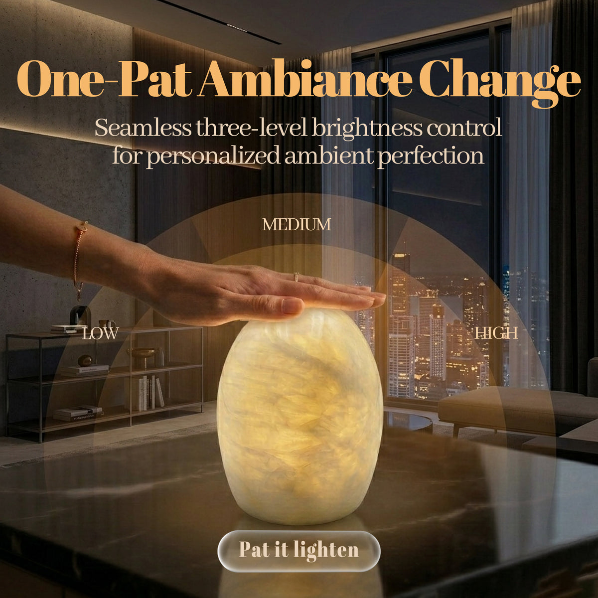 Natural marble cordless touch lamp for modern home decor
