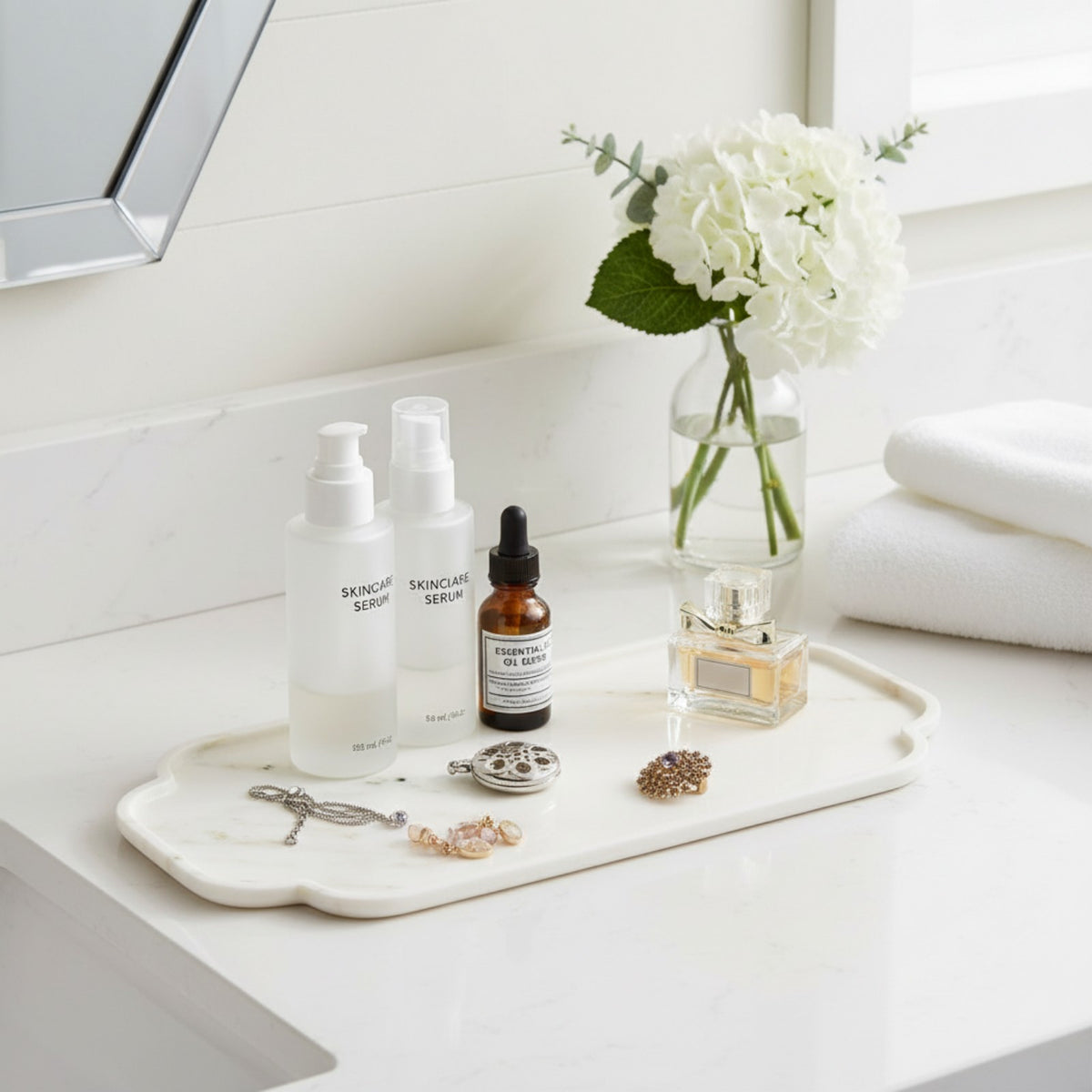 Elegant white gold marble tray for modern home decor