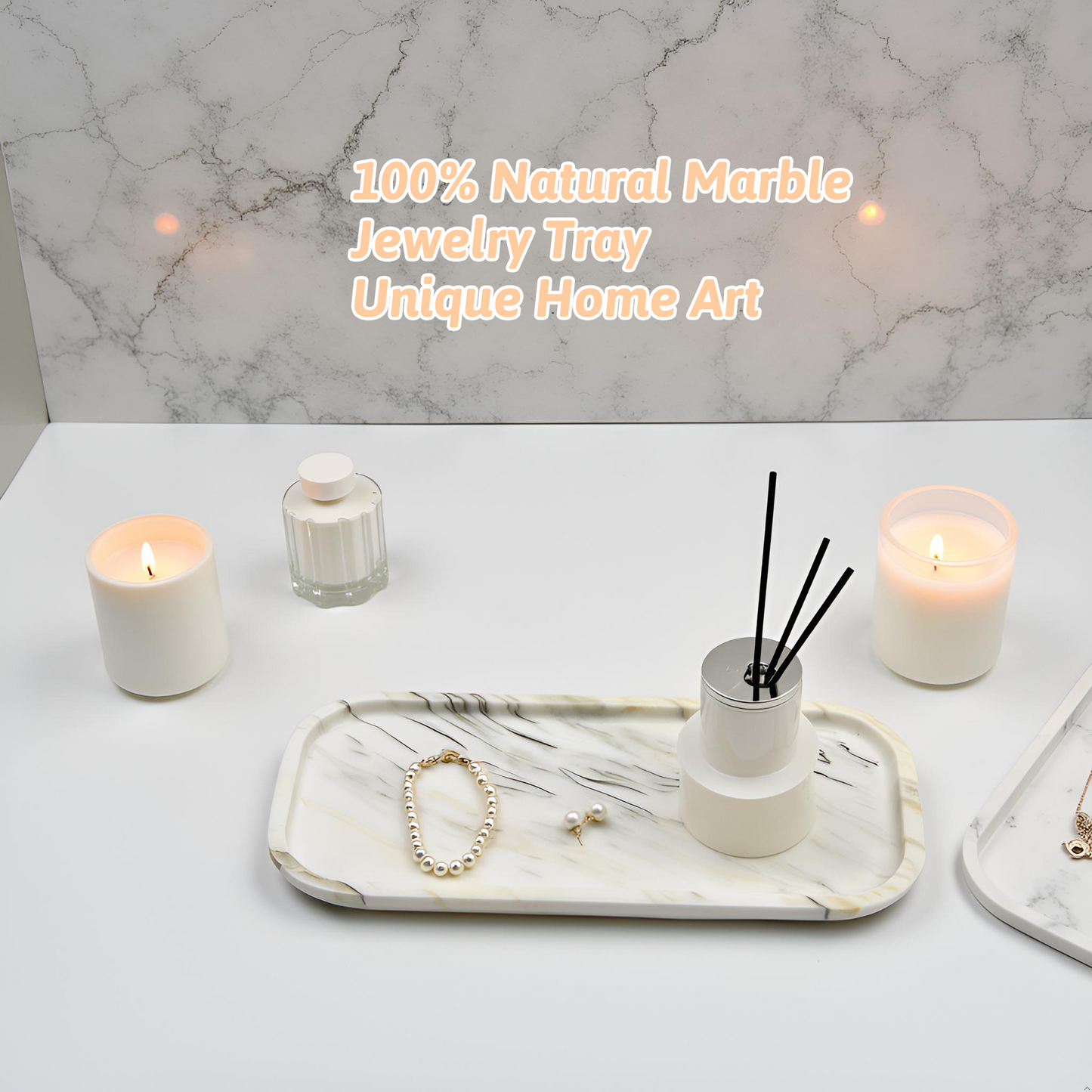 Marmor Real Natural Marble Bathroom Tray for Perfume, Candles, Jewelry Stone Vanity, Bathroom & Kitchen Counter Organizer and Home Decor