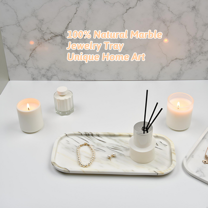 Marmor White Gold Marble Vanity Tray 11" – Natural Stone Bathroom Organizer Marmor