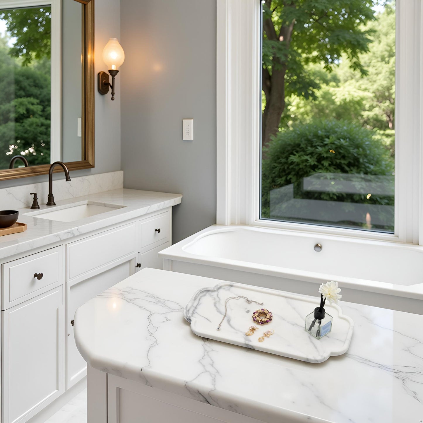 Marmor Real Natural Marble Bathroom Tray for Perfume, Candles, Jewelry Stone Vanity, Bathroom & Kitchen Counter Organizer and Home Decor