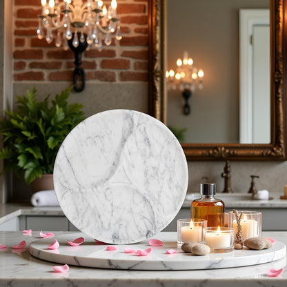Marmor Snow White Marble Round Vanity Tray – 100% Natural Stone Decor Marmor