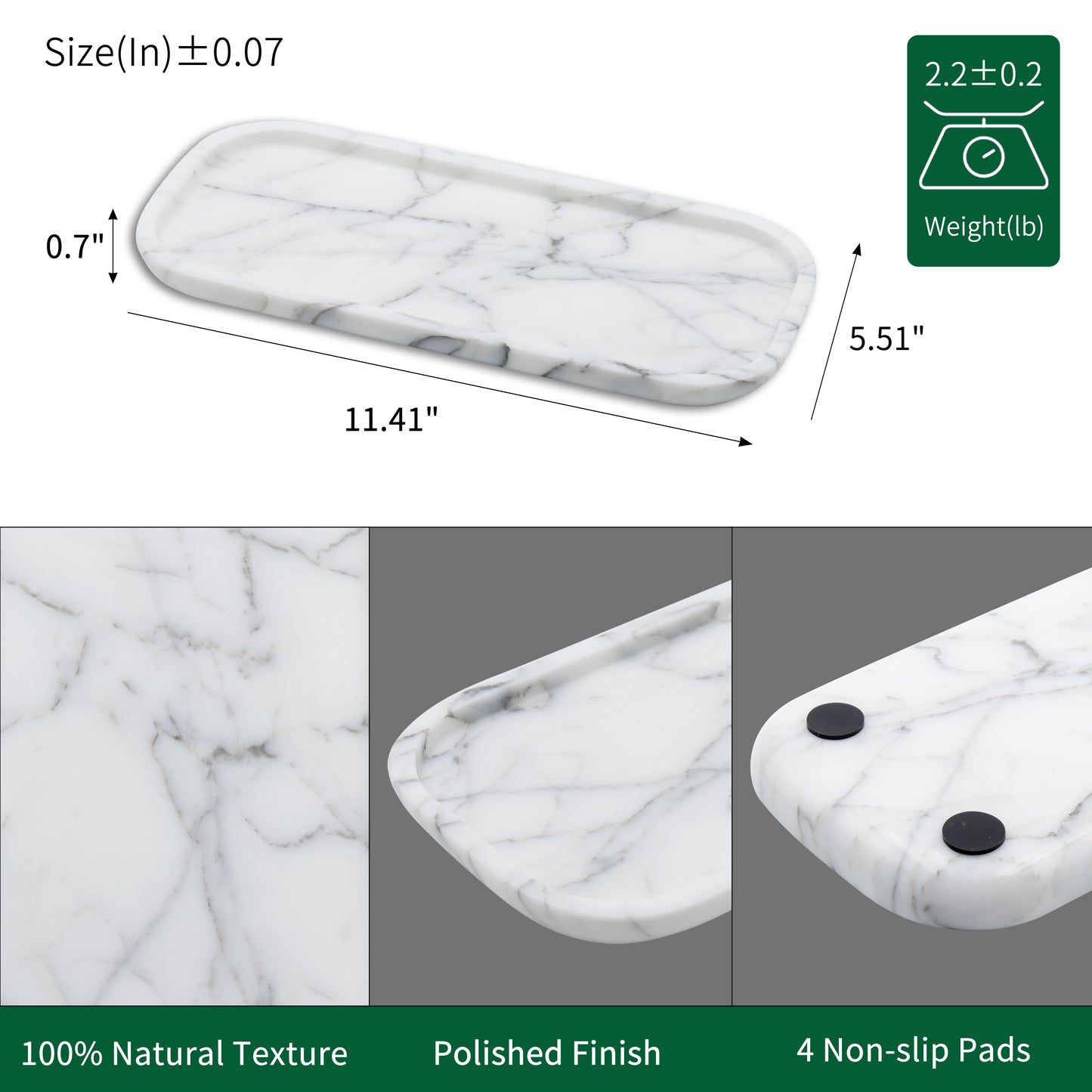 Marmor Real Natural Marble Bathroom Tray for Perfume, Candles, Jewelry Stone Vanity, Bathroom & Kitchen Counter Organizer and Home Decor Statuario White