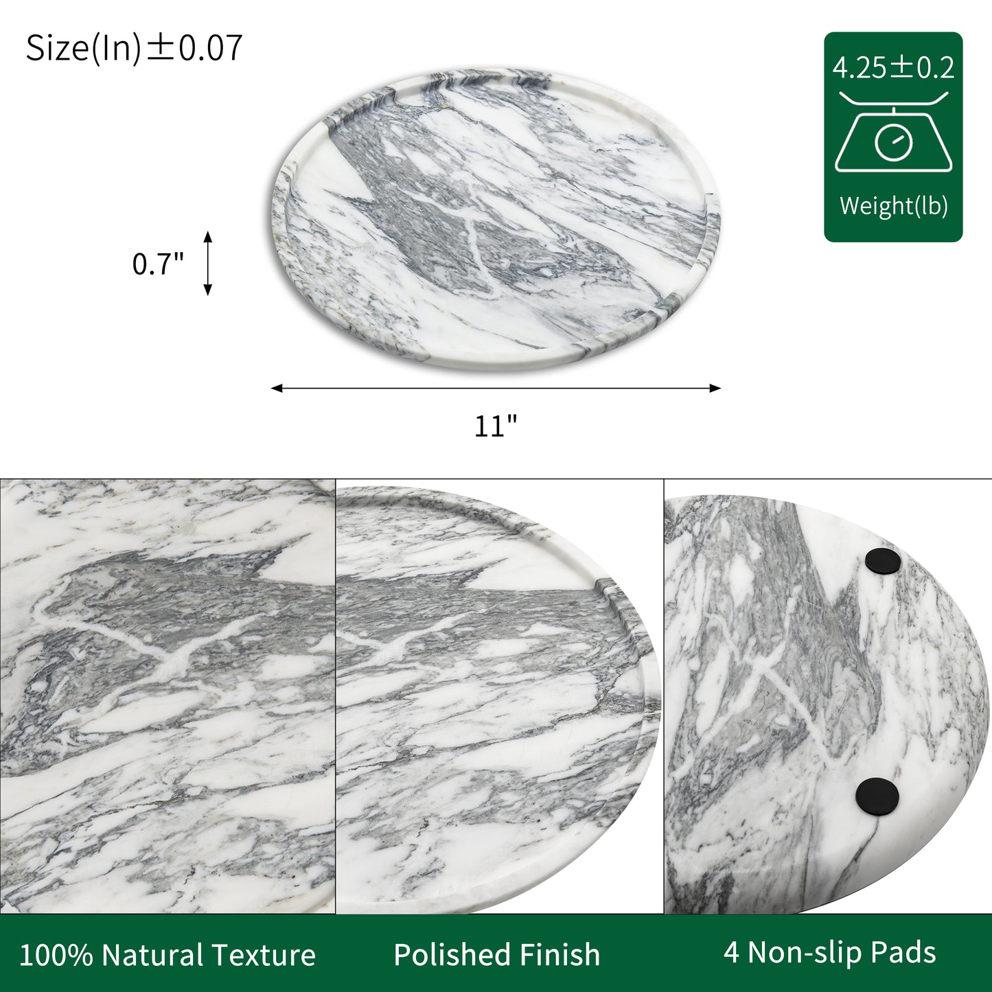 Bandeja de baño de mármol natural auténtico Marmor para perfumes, velas, joyas, tocador de piedra, organizador de encimeras de baño y cocina y decoración del hogar. Statuario Paul Grey