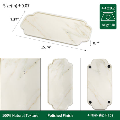 Marmor White Gold Marble Oval Vanity Tray 40cm – Natural Stone Bathroom Decor Marmor