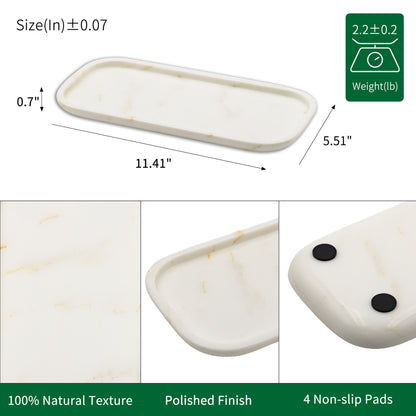 Marmor White Gold Marble Vanity Tray 11" – Natural Stone Bathroom Organizer Marmor