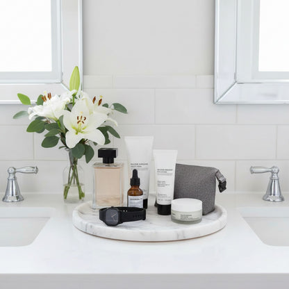 Marmor Snow White Marble Round Vanity Tray – 100% Natural Stone Bathroom Decor Marmor