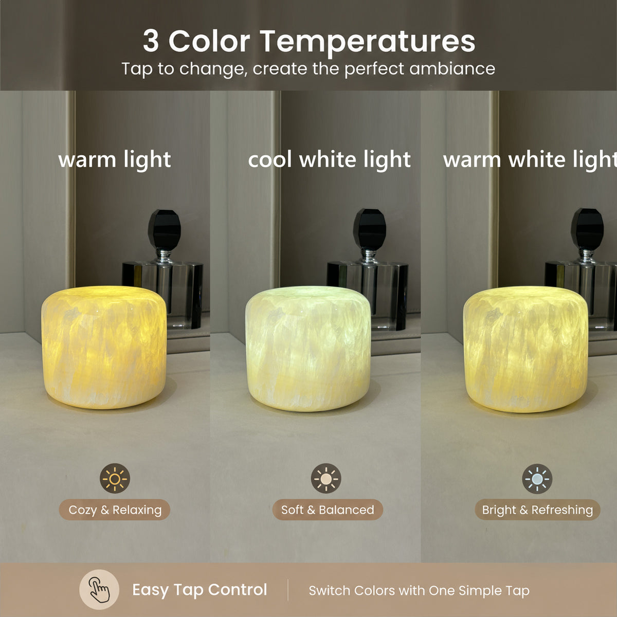 Cordless marble touch lamp for bedside table decor