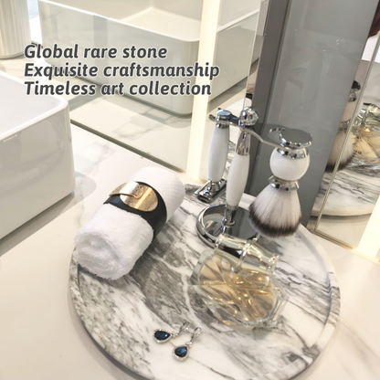 Marmor Grey Marble Round Vanity Tray – Natural Stone Bathroom Decor Marmor
