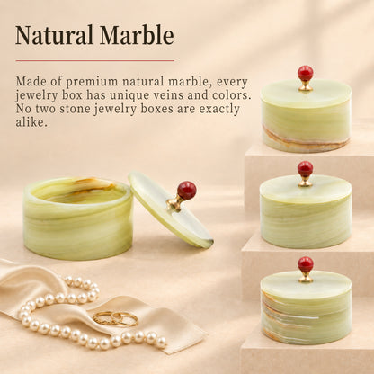 Handcrafted Golden Jade Stone Jewelry Box with Lid Marmor