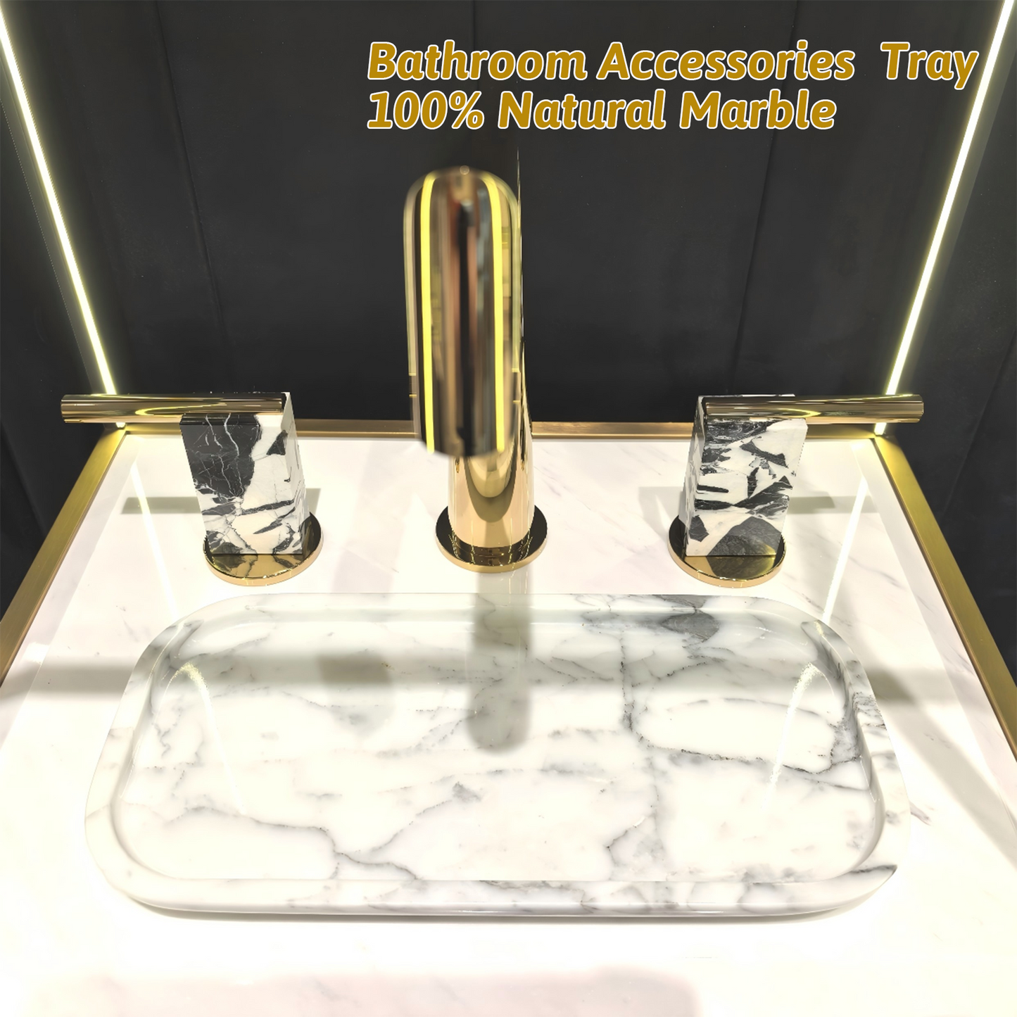 Marmor Real Natural Marble Bathroom Tray for Perfume, Candles, Jewelry Stone Vanity, Bathroom & Kitchen Counter Organizer and Home Decor Statuario White