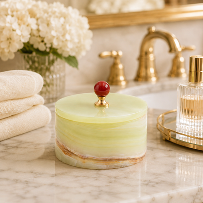 Handcrafted Golden Jade Stone Jewelry Box with Lid Marmor