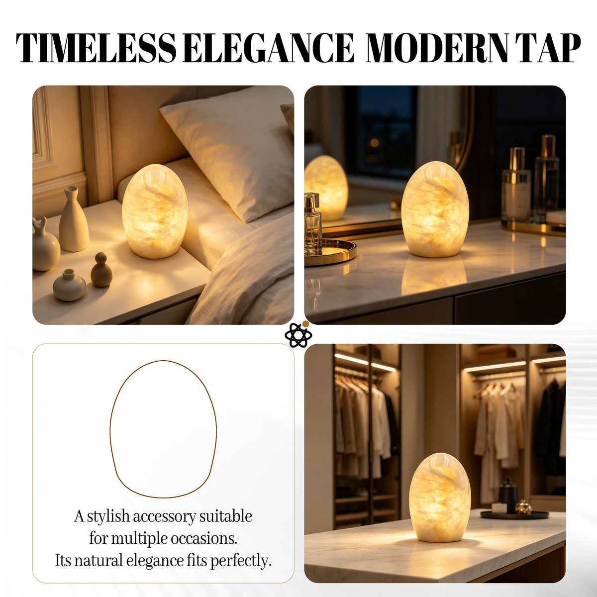 Easter egg shaped marble touch lamp with natural stone texture