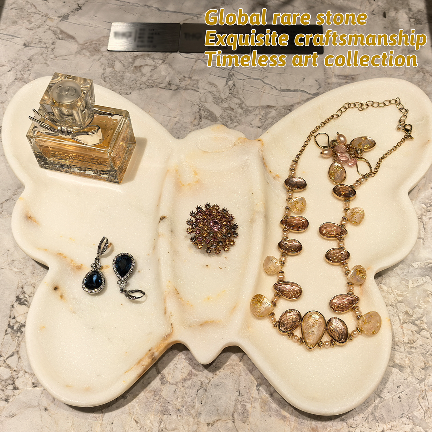 Marmor 100% Natural Marble Bathroom Tray for Perfume, Candles, Jewelry Stone Vanity, Bathroom & Kitchen Counter Organizer and Home Decor