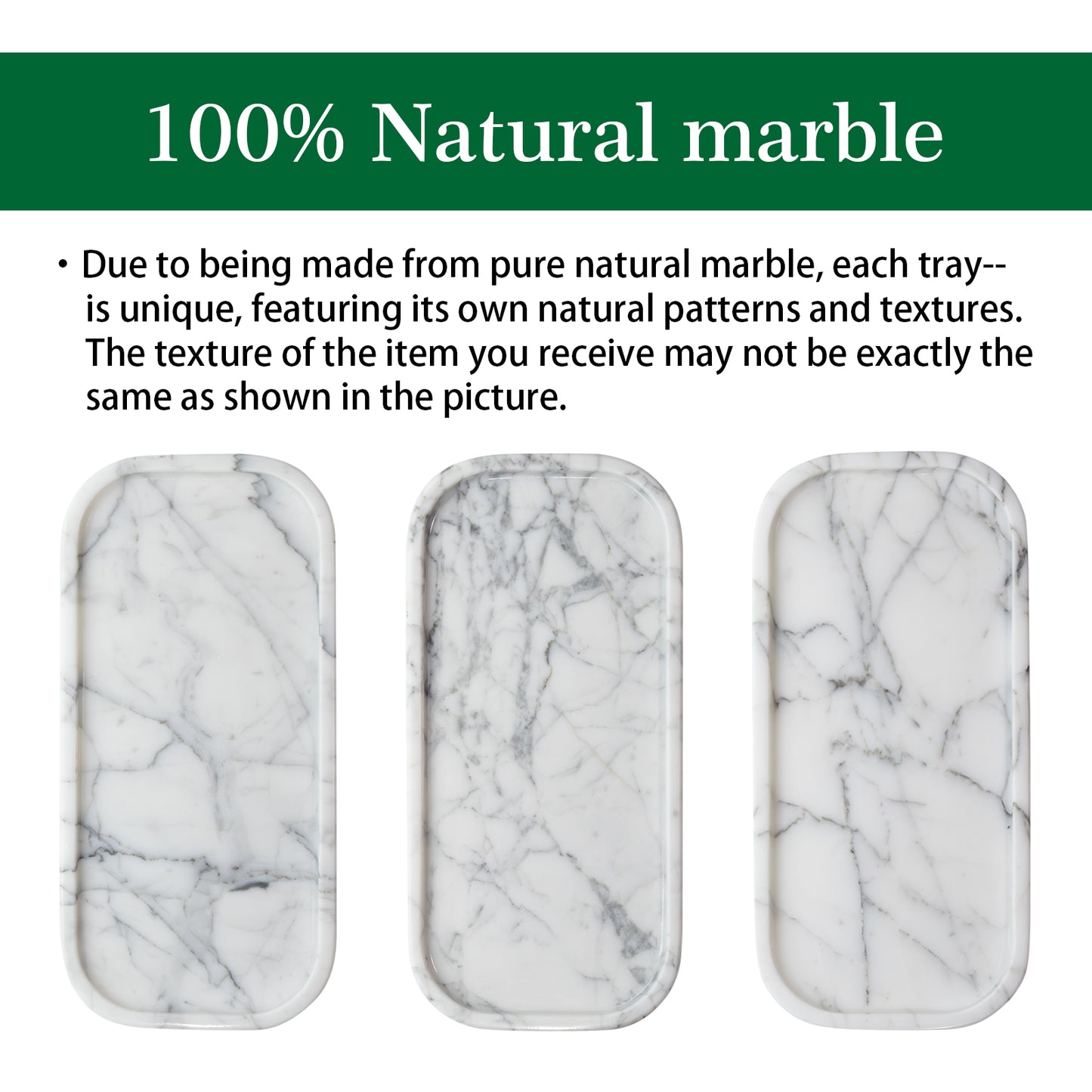 Marmor Real Natural Marble Bathroom Tray for Perfume, Candles, Jewelry Stone Vanity, Bathroom & Kitchen Counter Organizer and Home Decor Statuario White