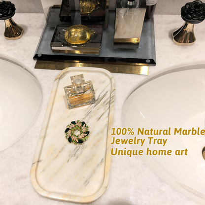 Marmor White Gold Marble Vanity Tray 11" – Natural Stone Bathroom Organizer Marmor