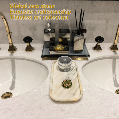 Marmor White Gold Marble Vanity Tray 11" – Natural Stone Bathroom Organizer Marmor