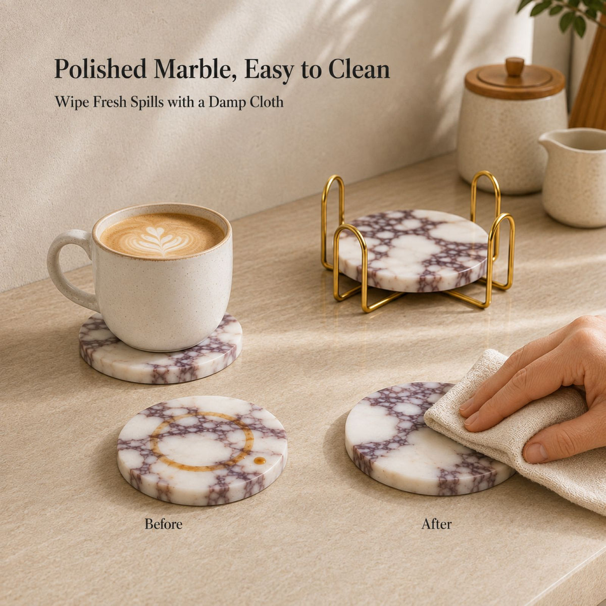 Purple natural stone coaster for coffee table decor