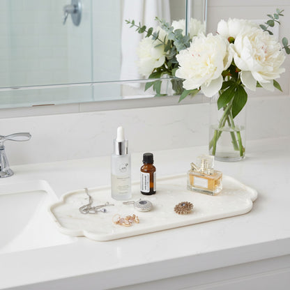 Natural white marble vanity tray for bathroom decor