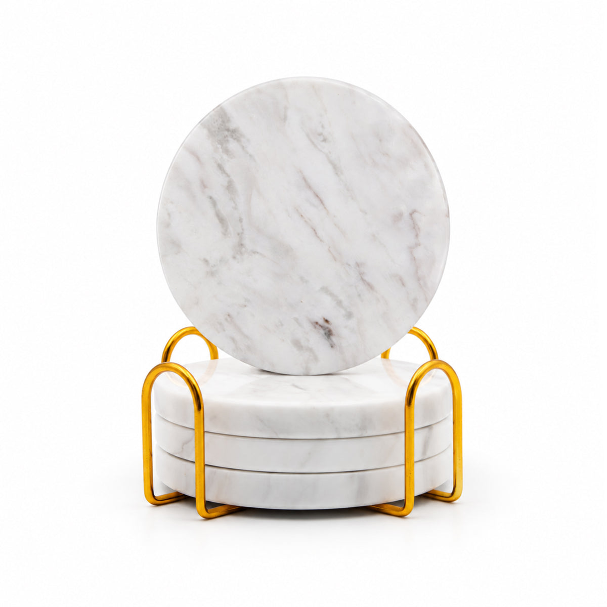 Jazz White Marble Coasters Set of 4 | Natural Stone Drink Coasters with Holder Marmor