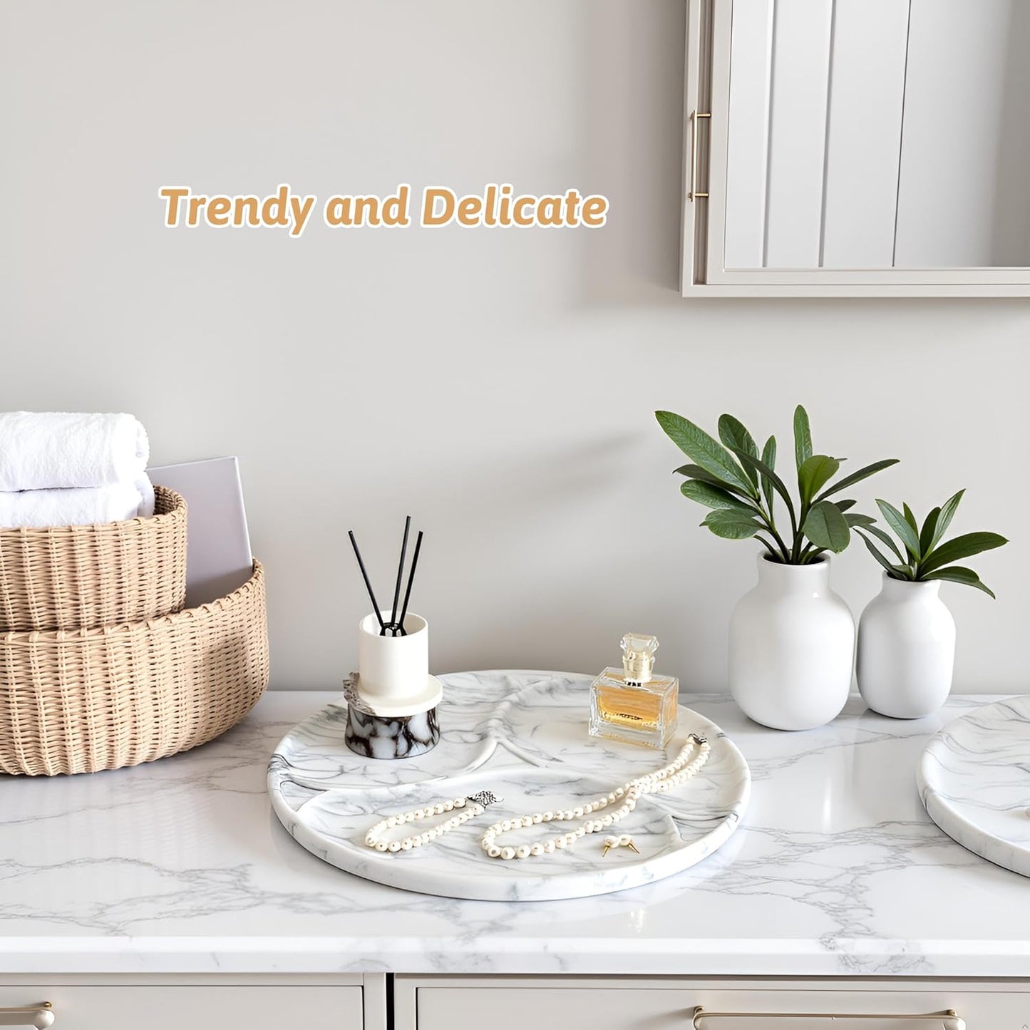 Marmor 100% Natural Marble Bathroom Tray for Perfume, Candles, Jewelry Stone Vanity, Bathroom & Kitchen Counter Organizer and Home Decor