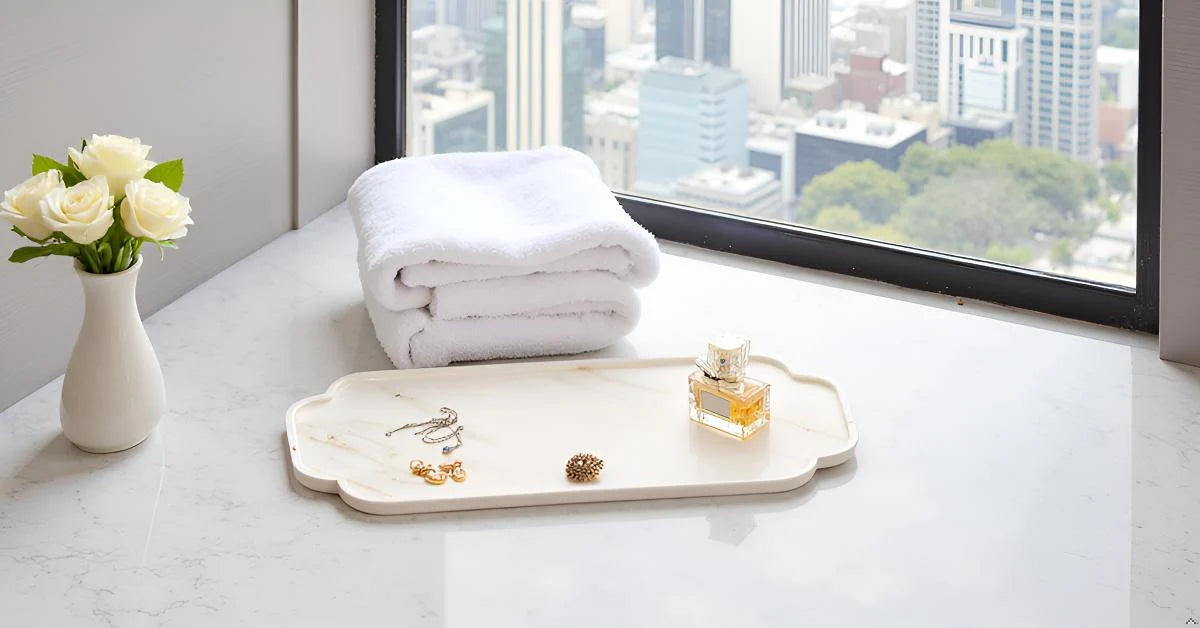 Natural stone oval vanity tray for bathroom counter