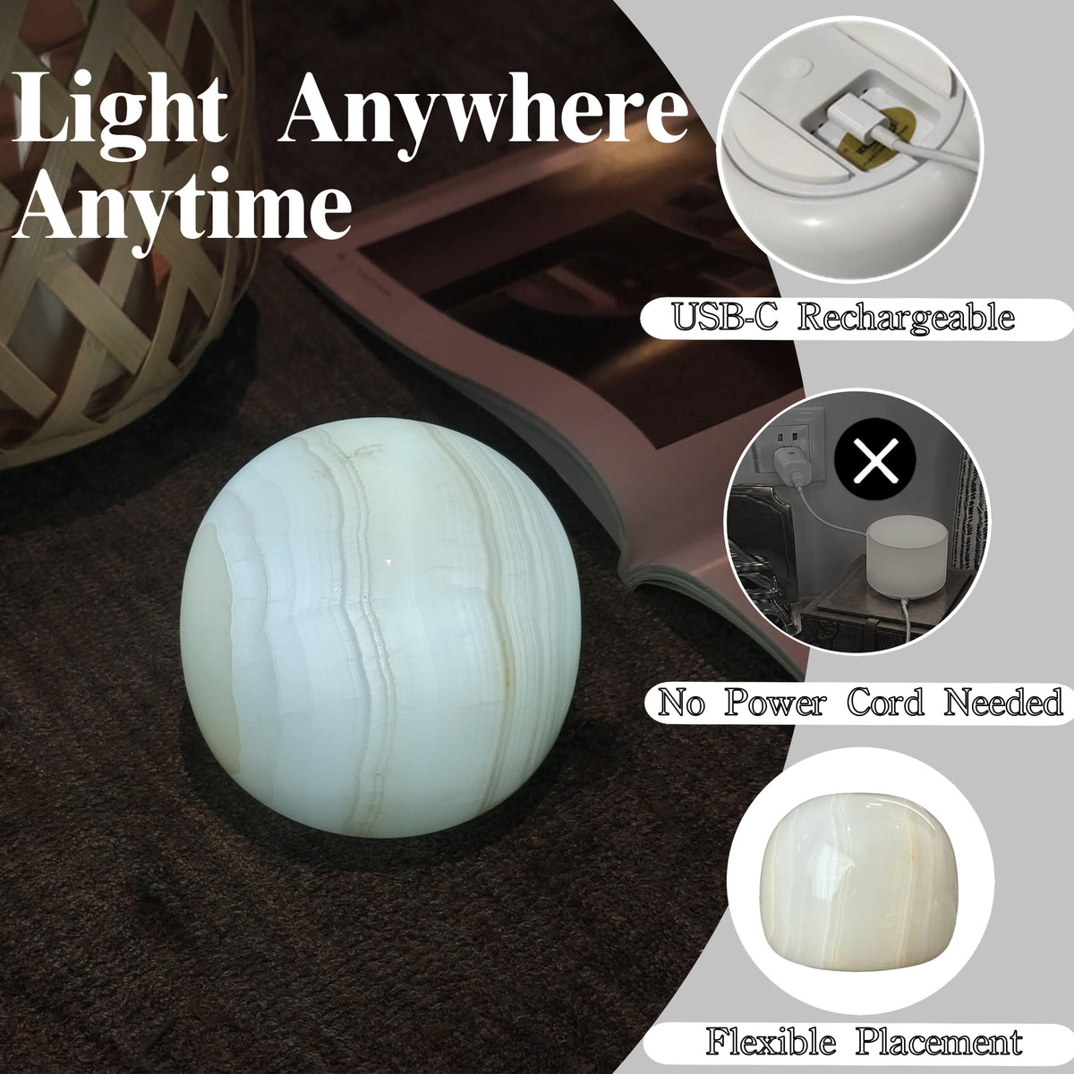 Ice White Jade Marble Cordless Touch Lamp Marmor