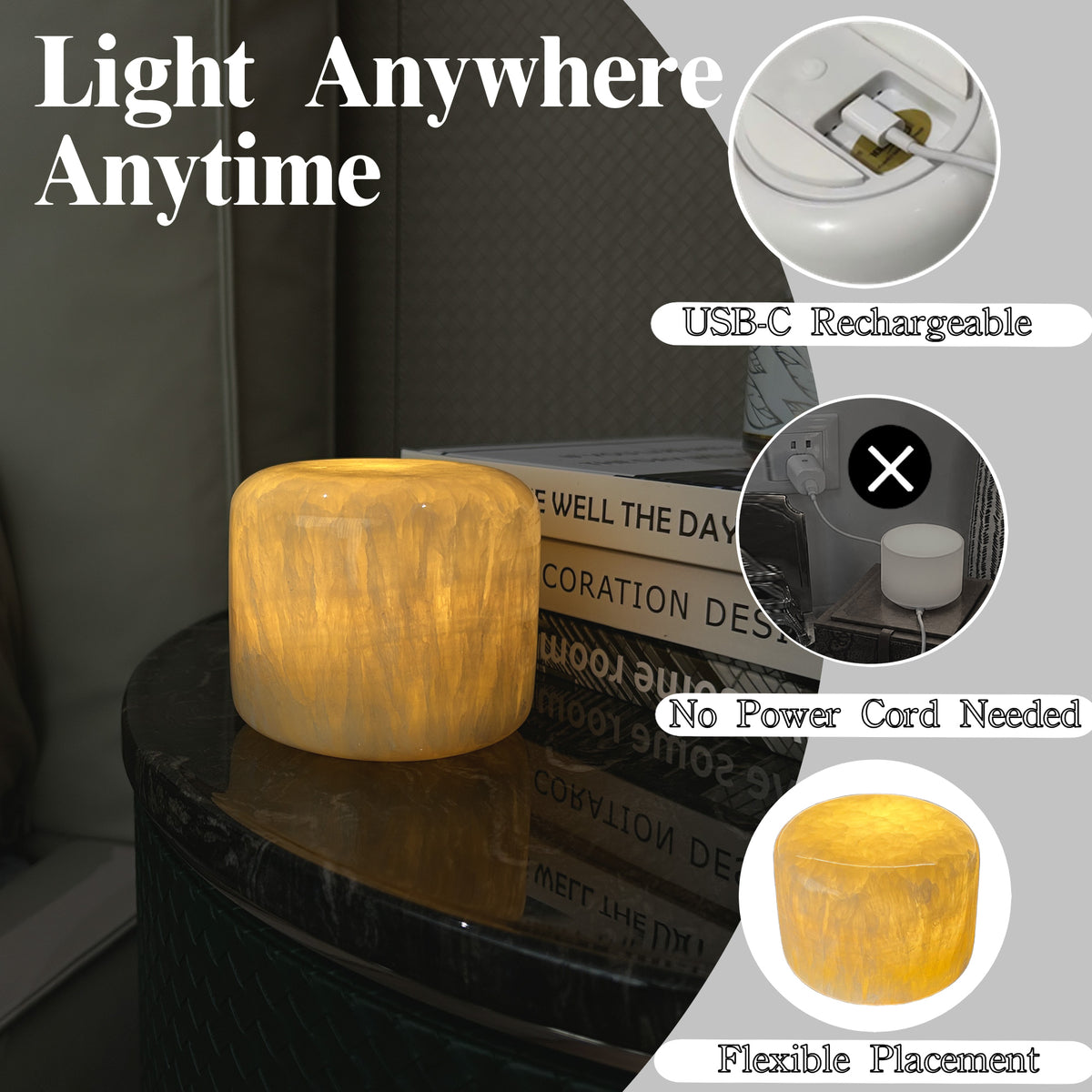 Natural marble touch lamp with unique golden jade veining