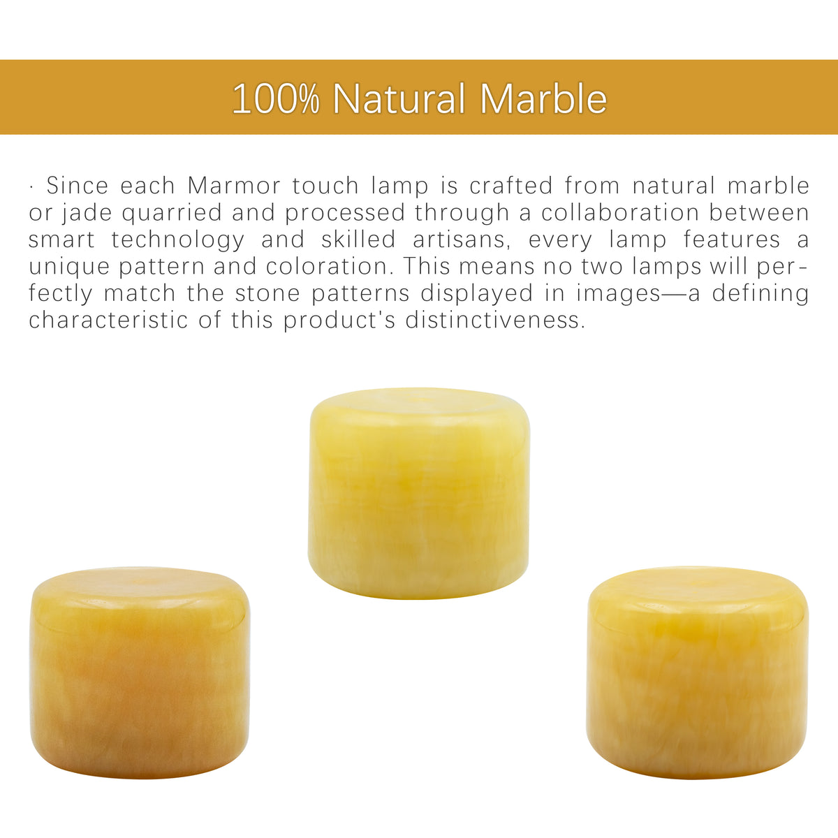 Golden jade marble cordless lamp with natural stone texture