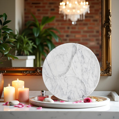 Marmor Snow White Marble Round Vanity Tray – 100% Natural Stone Decor Marmor