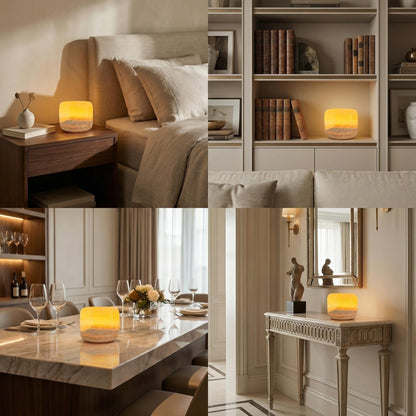 Natural marble table lamp with unique amber stone veining